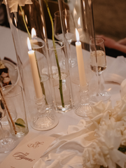 White 30cm Dinner Candles with Estelle Glass Holders and Glass Sleeves - Set of 12