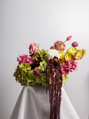 Pink Hydrangea & Burgundy Tulip Plinth - Medium