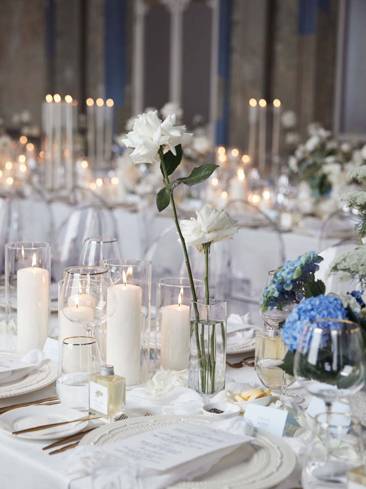 White Event Pillar Candles & Glass Wedding Bundle - Medium