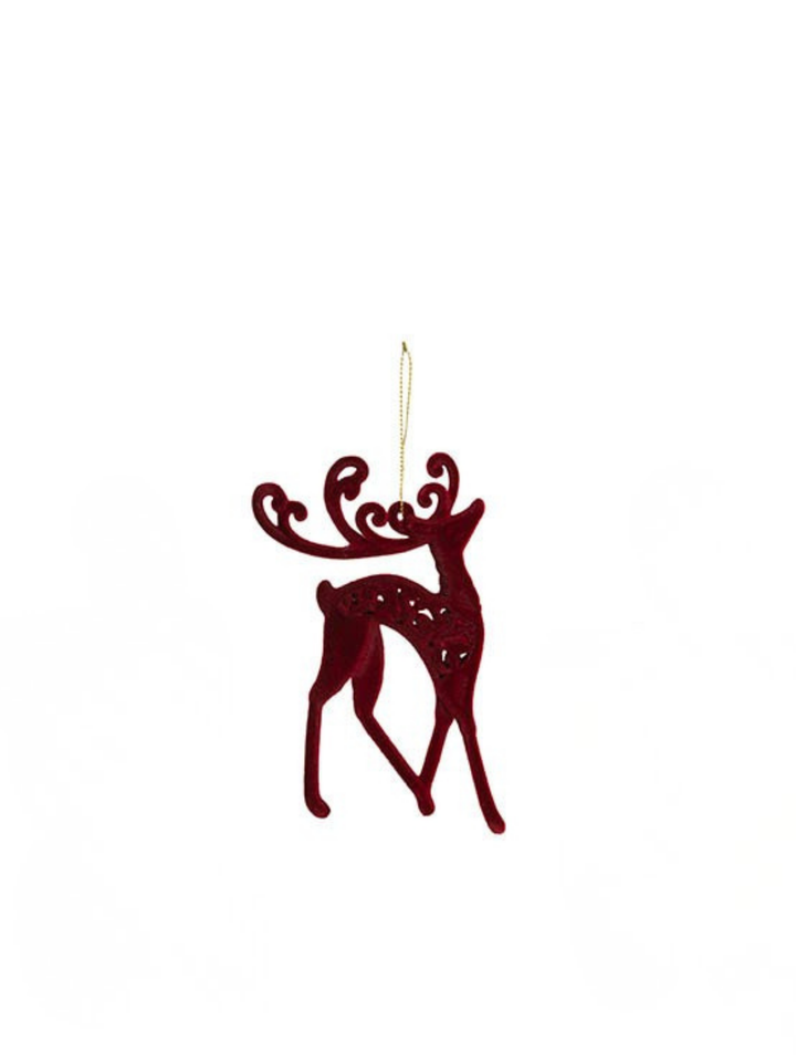 Hanging Flocked Reindeer Burgundy (6x13cmH) Pack of 1