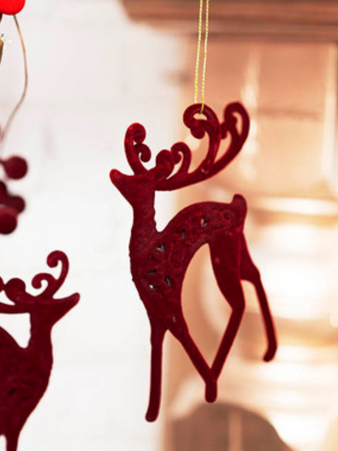 Hanging Flocked Reindeer Burgundy (6x13cmH) Pack of 1