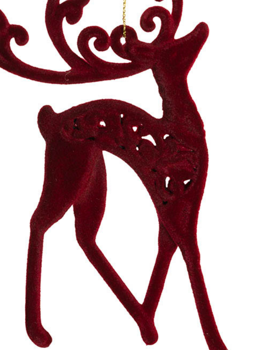 Hanging Flocked Reindeer Burgundy (6x13cmH) Pack of 1