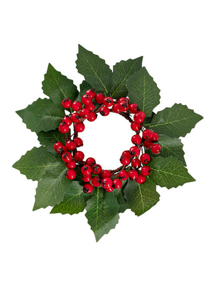 Holly Berry Candle Ring Wreath Red (17cmD) Pack of 1