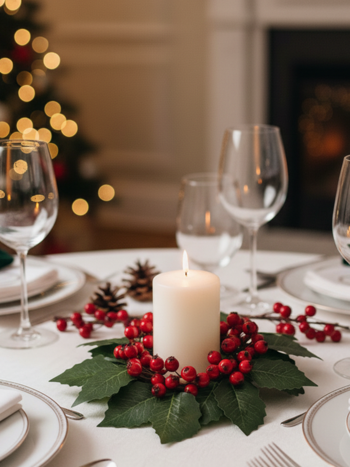 Holly Berry Candle Ring Wreath Red (17cmD) Pack of 1