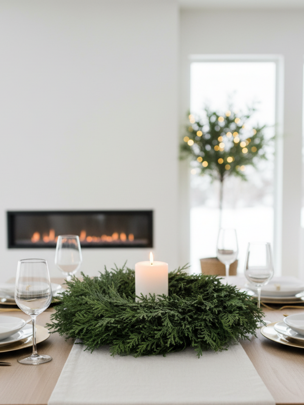 Cedar Pine Wreath Candle Ring Green (25cmD) Pack of 1