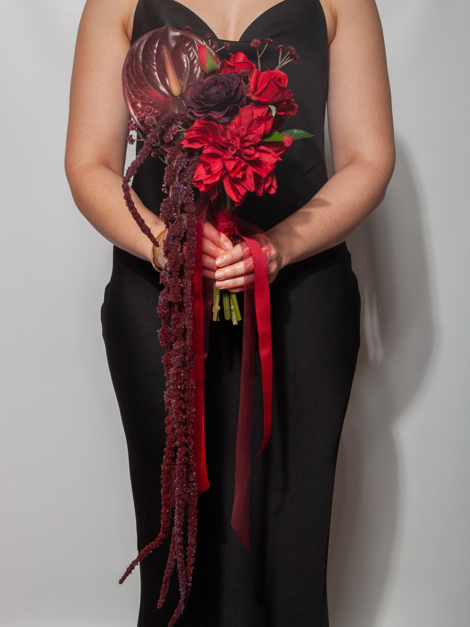 Red Dahlia & Anthurium Bridesmaid Bouquet