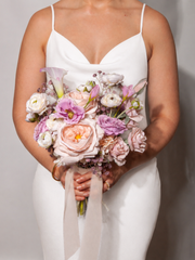 Purple Lisianthus & Pink Calla Lily Wedding Bouquet