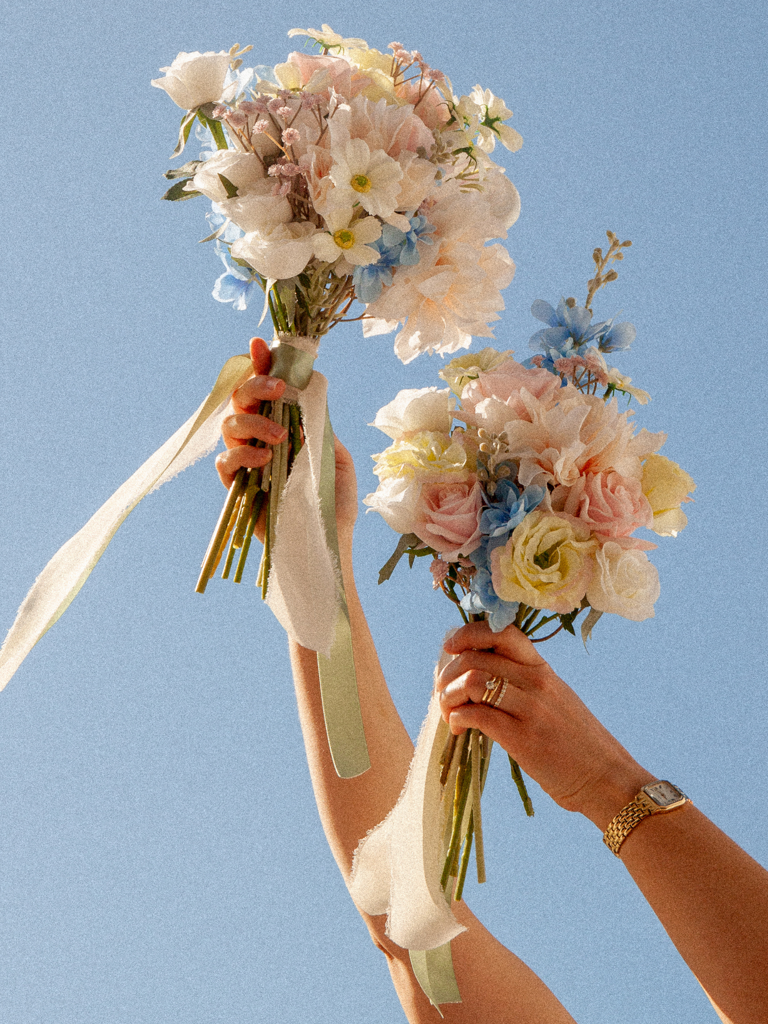Blush Rose & Blue Delphinium Bridesmaid Bouquet