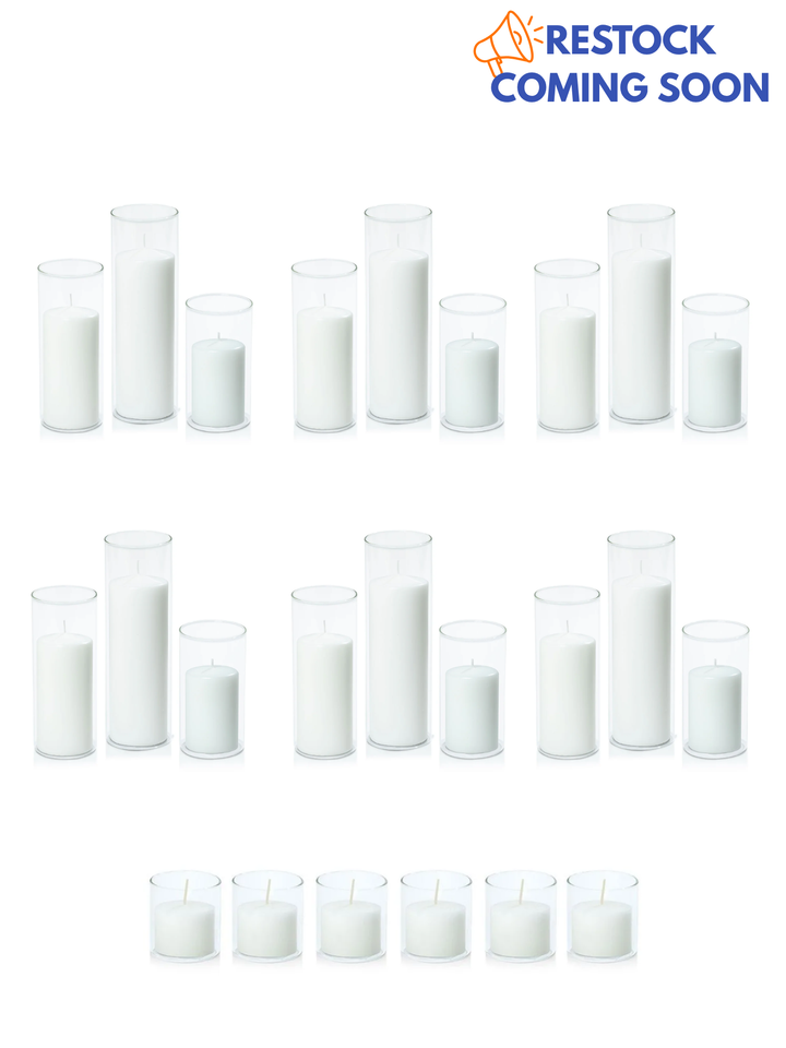 White Event Pillar Candles & Glass Wedding Bundle - Large
