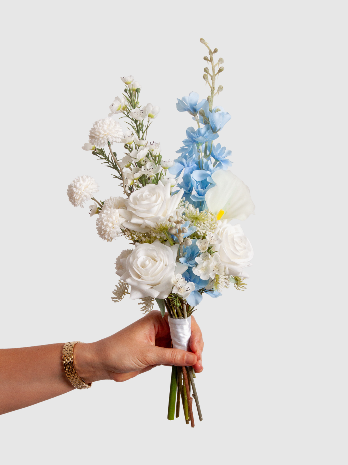 Blue Delphinium & White Rose Bridesmaid Bouquet