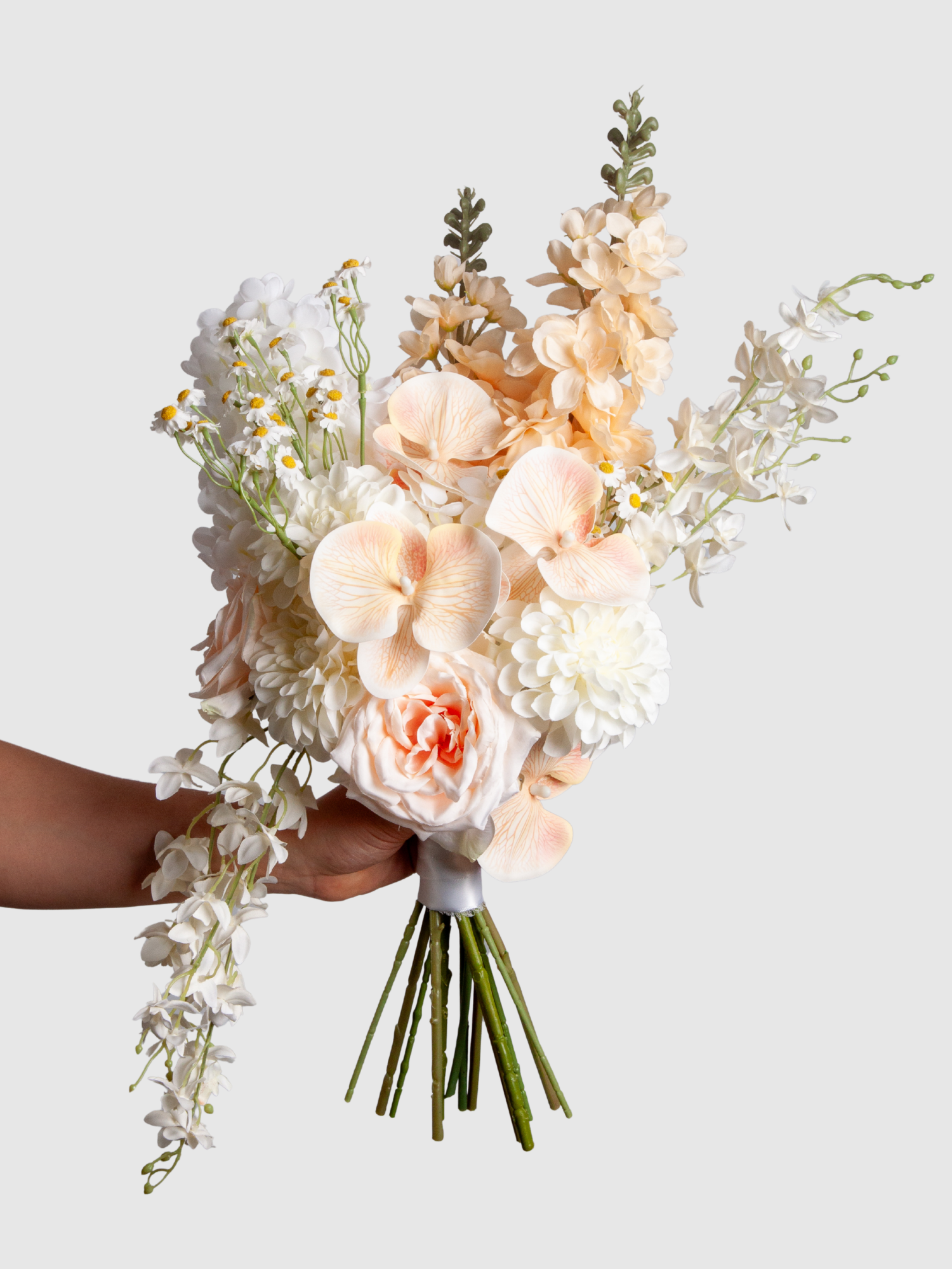 Apricot Snapdragon & White Orchid Wedding Bouquet