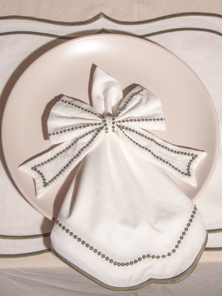 Meringue & Thyme Organic Cotton Embroidery Bow Napkin Ring