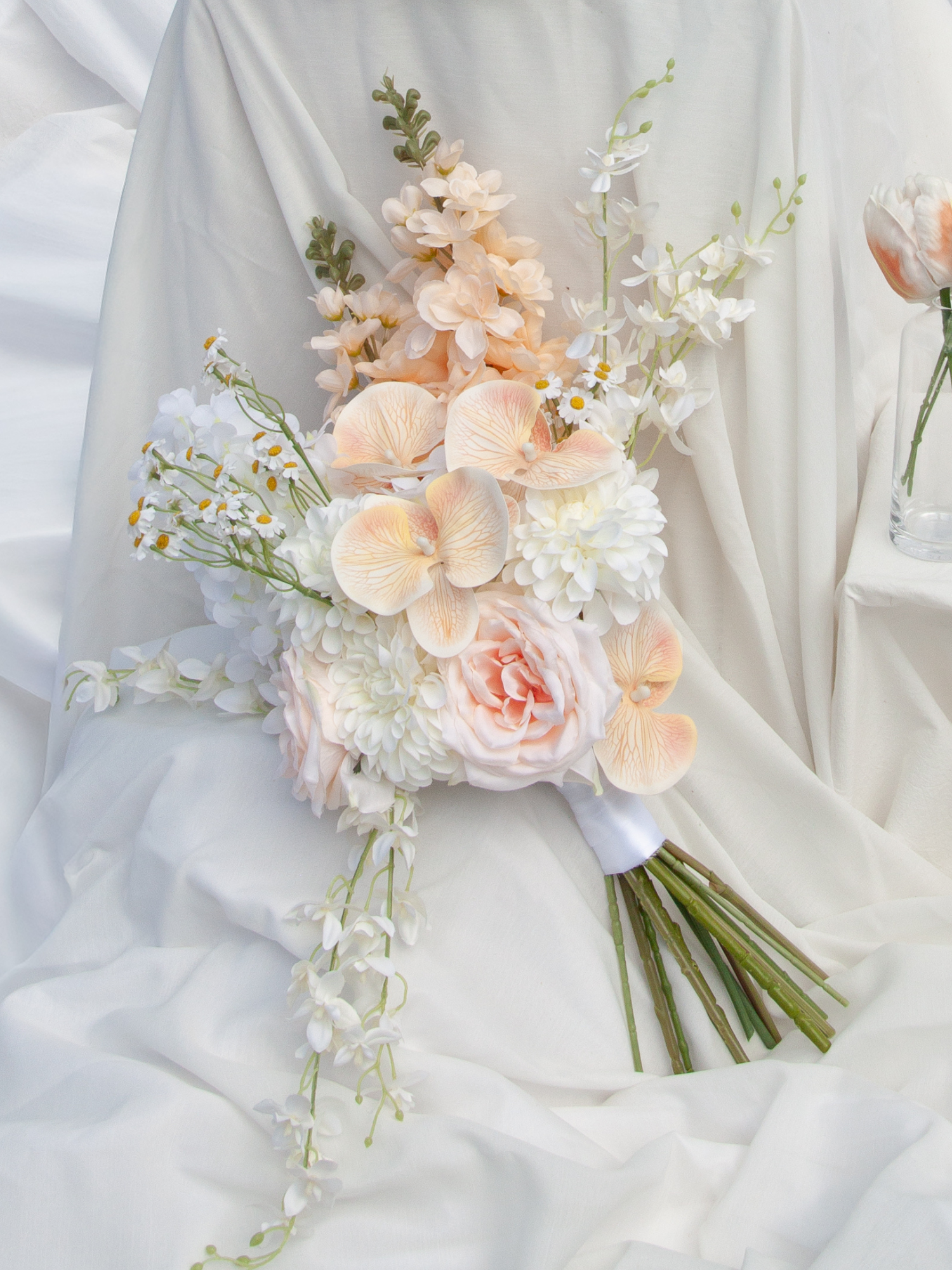Apricot Snapdragon & White Orchid Wedding Bouquet
