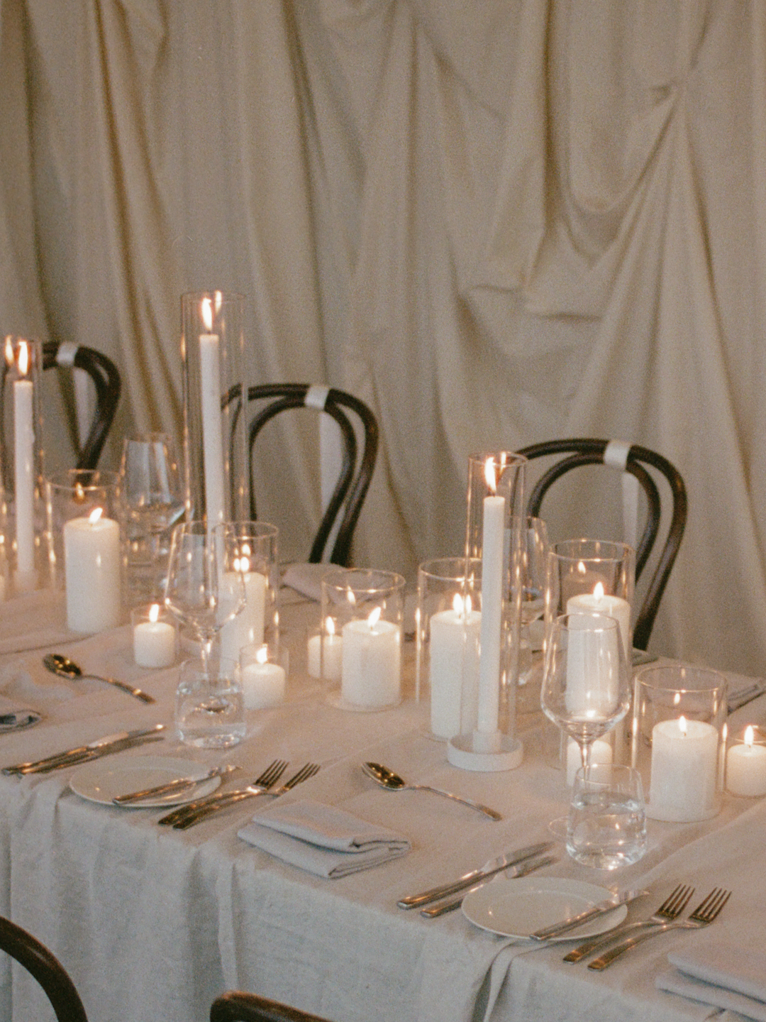 White Dinner Candles with Holders Wedding Bundle - With Glass Sleeves