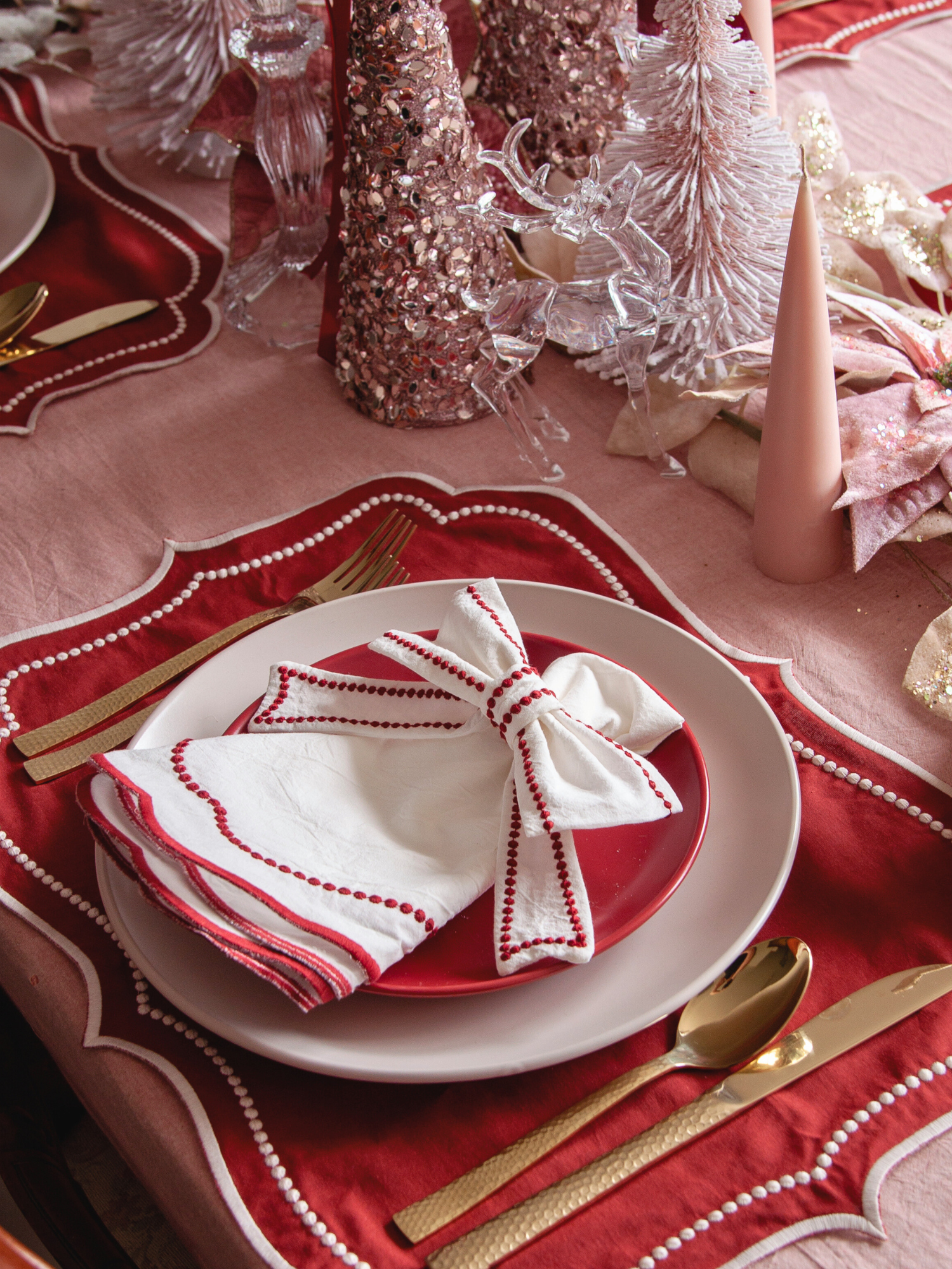 Meringue & Wine Organic Cotton Embroidery Bow Napkin Ring