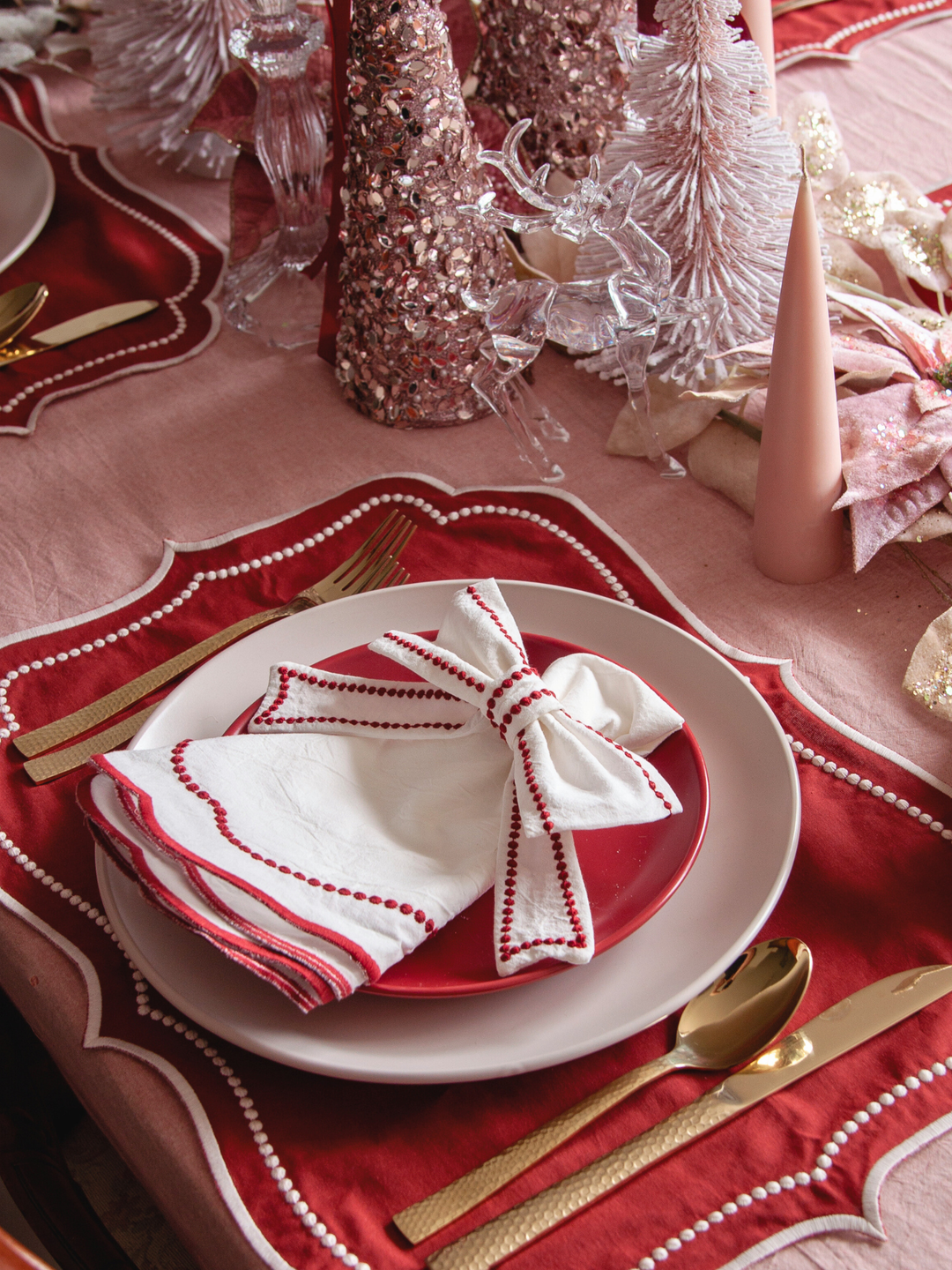 Meringue & Wine Organic Cotton Embroidery Bow Napkin Ring