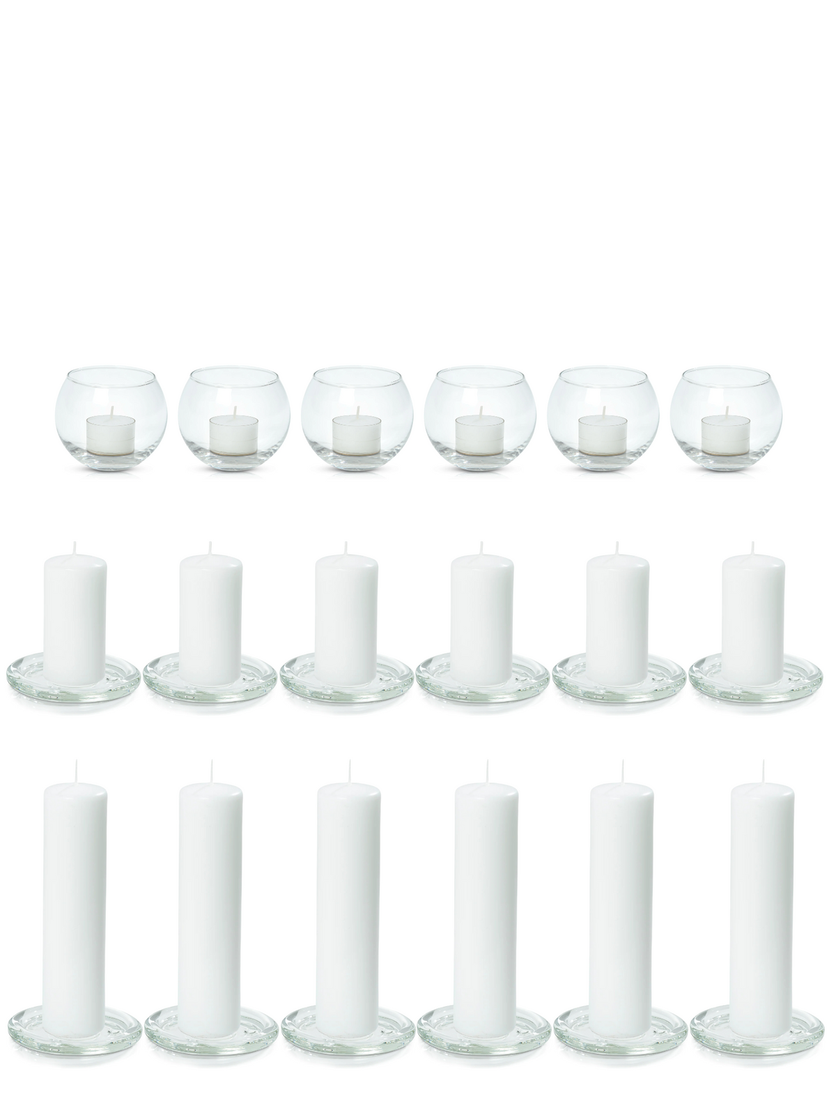 White Event Pillar Candles & Tealights with Holders Wedding Bundle
