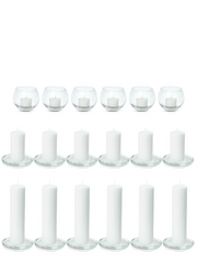 White Event Pillar Candles & Tealights with Holders Wedding Bundle