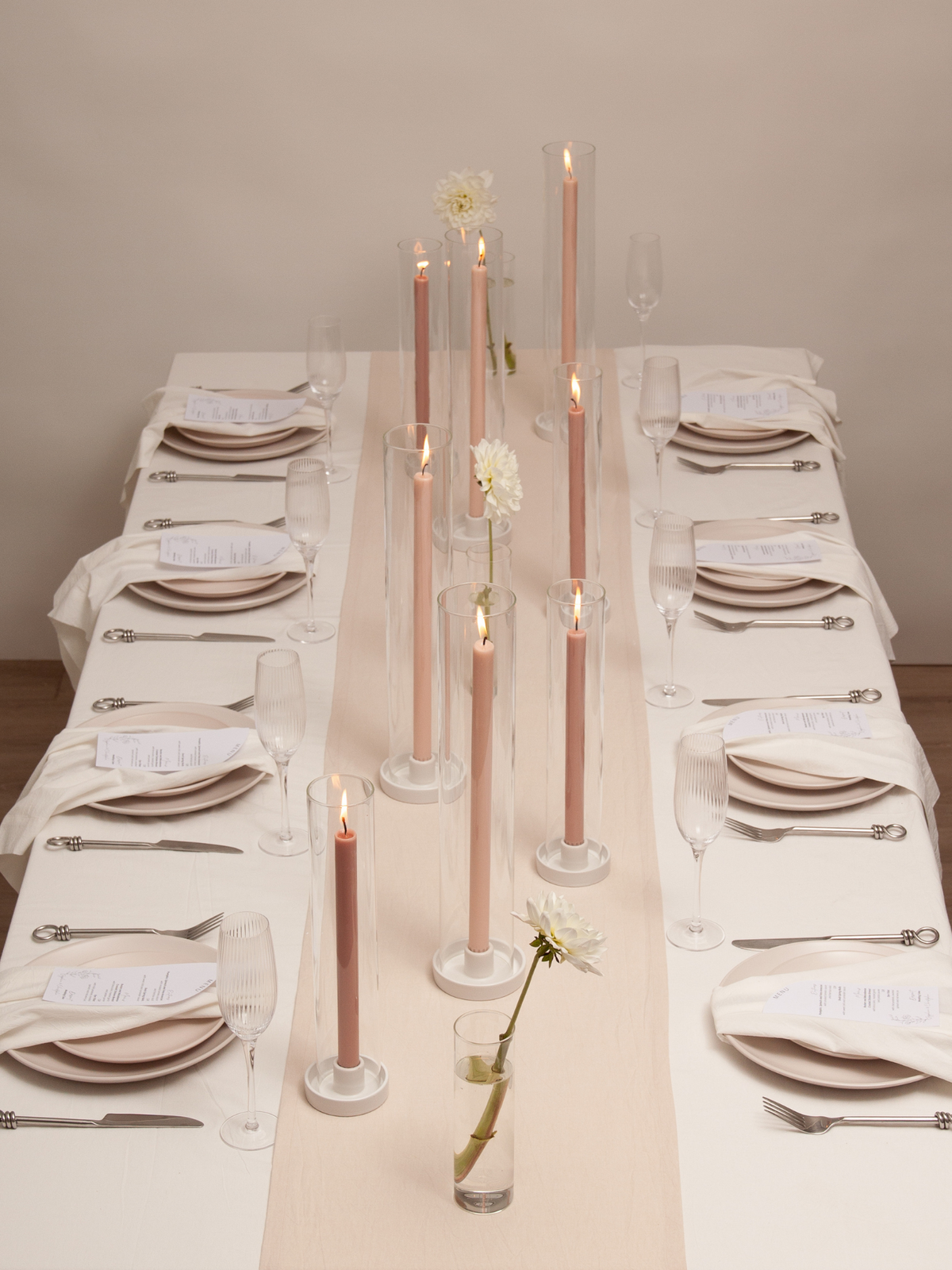 30/40cm Dinner Candles with ceramics & Glass - Heritage Rose & Vintage Blush