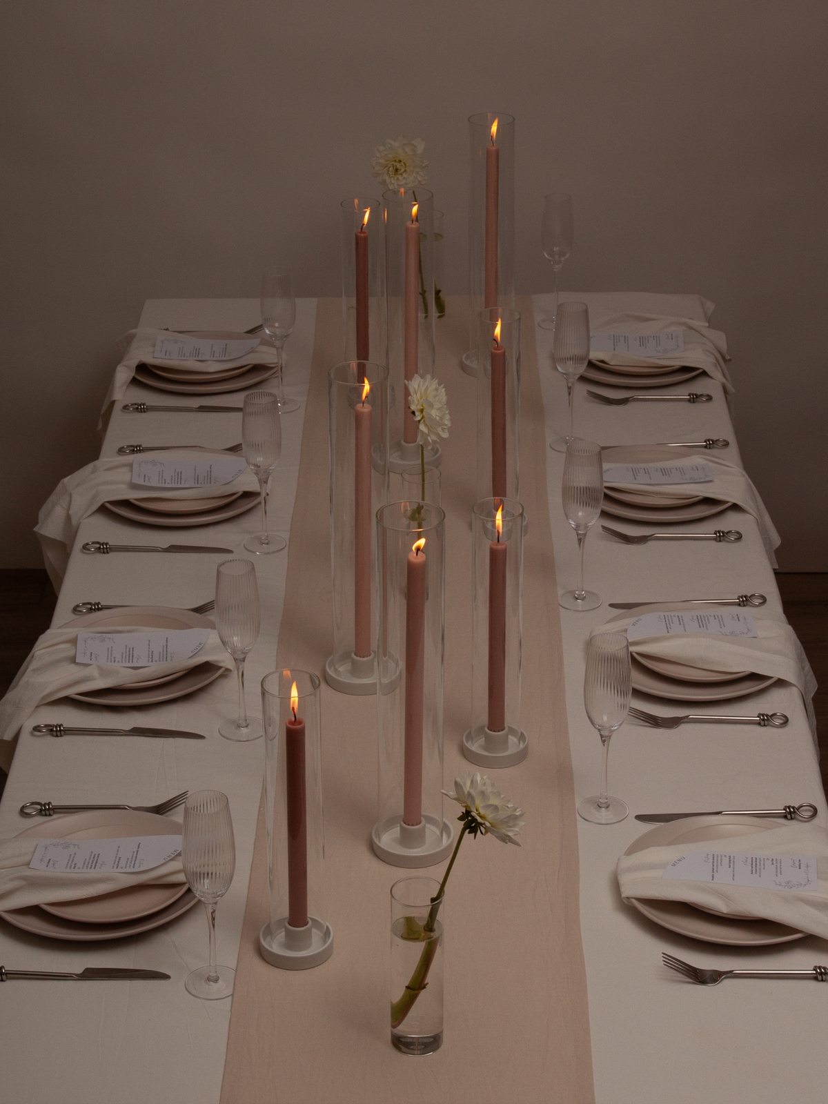 30/40cm Dinner Candles with ceramics & Glass - Heritage Rose & Vintage Blush