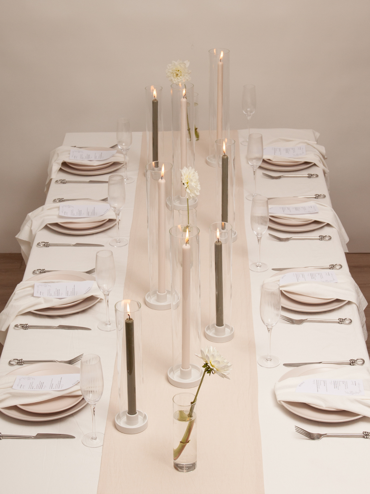 30/40cm Dinner Candles with ceramics & Glass - Olive & Sandstone