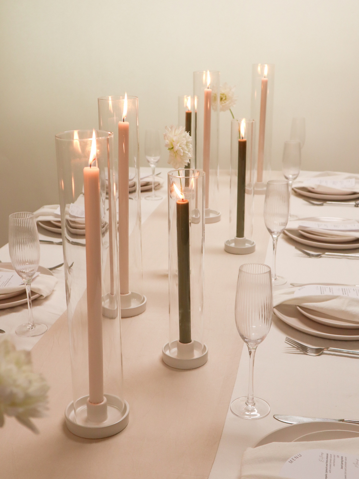 30/40cm Dinner Candles with ceramics & Glass - Olive & Sandstone