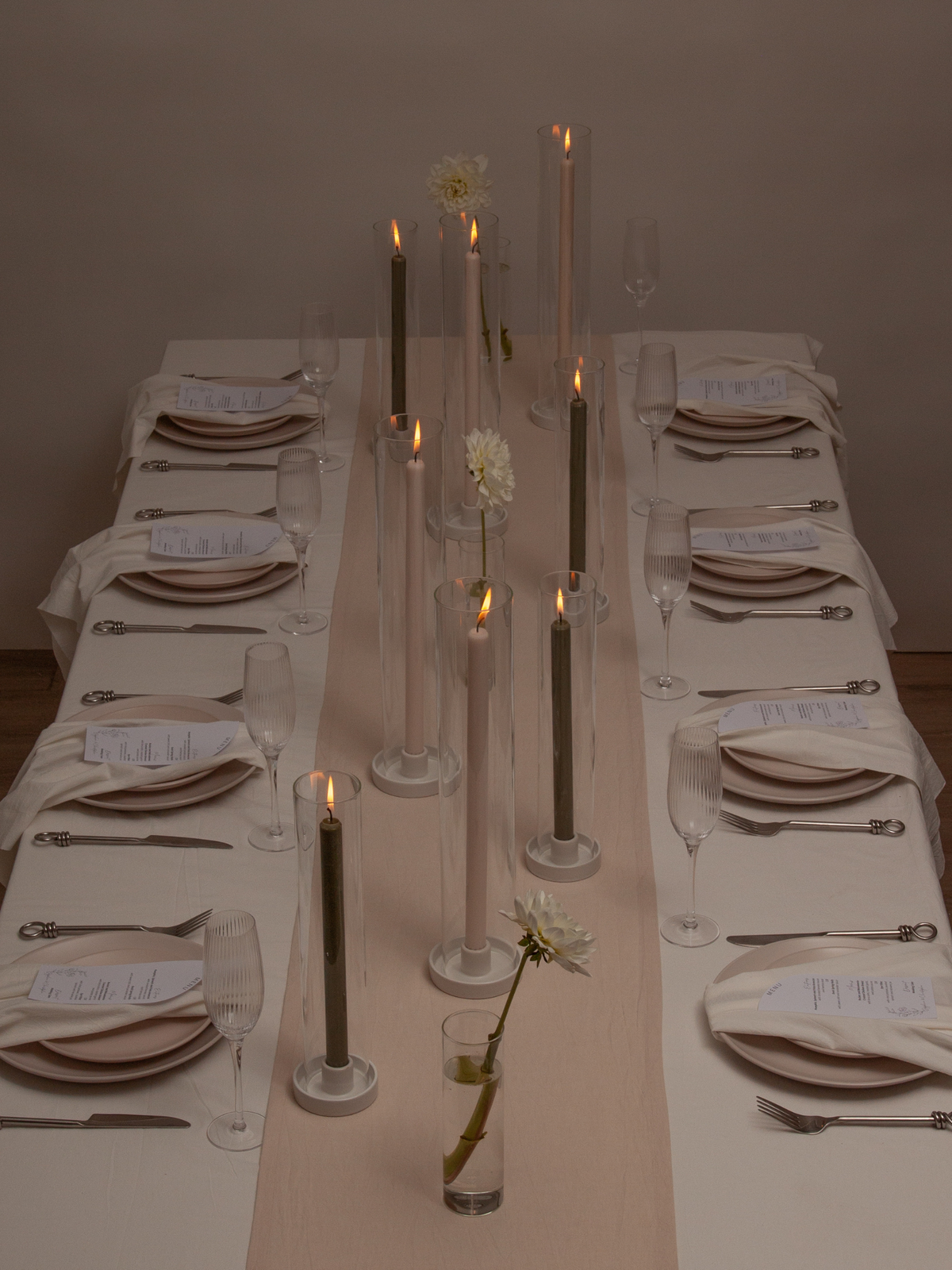 30/40cm Dinner Candles with ceramics & Glass - Olive & Sandstone