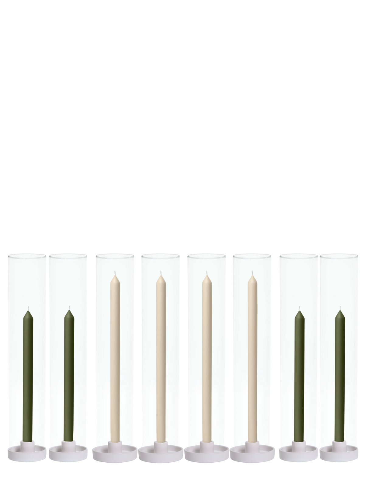 Olive & Sandstone Dinner Candles with Holders Wedding Bundle - With Glass Sleeves
