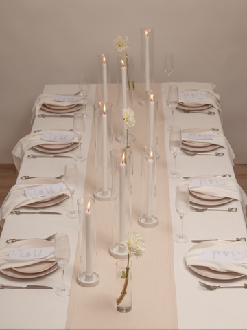 30/40cm Dinner Candles with ceramics & Glass - White