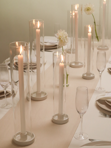 30/40cm Dinner Candles with ceramics & Glass - White