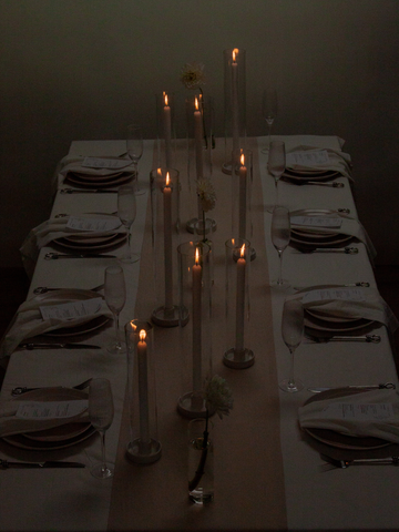 30/40cm Dinner Candles with ceramics & Glass - White