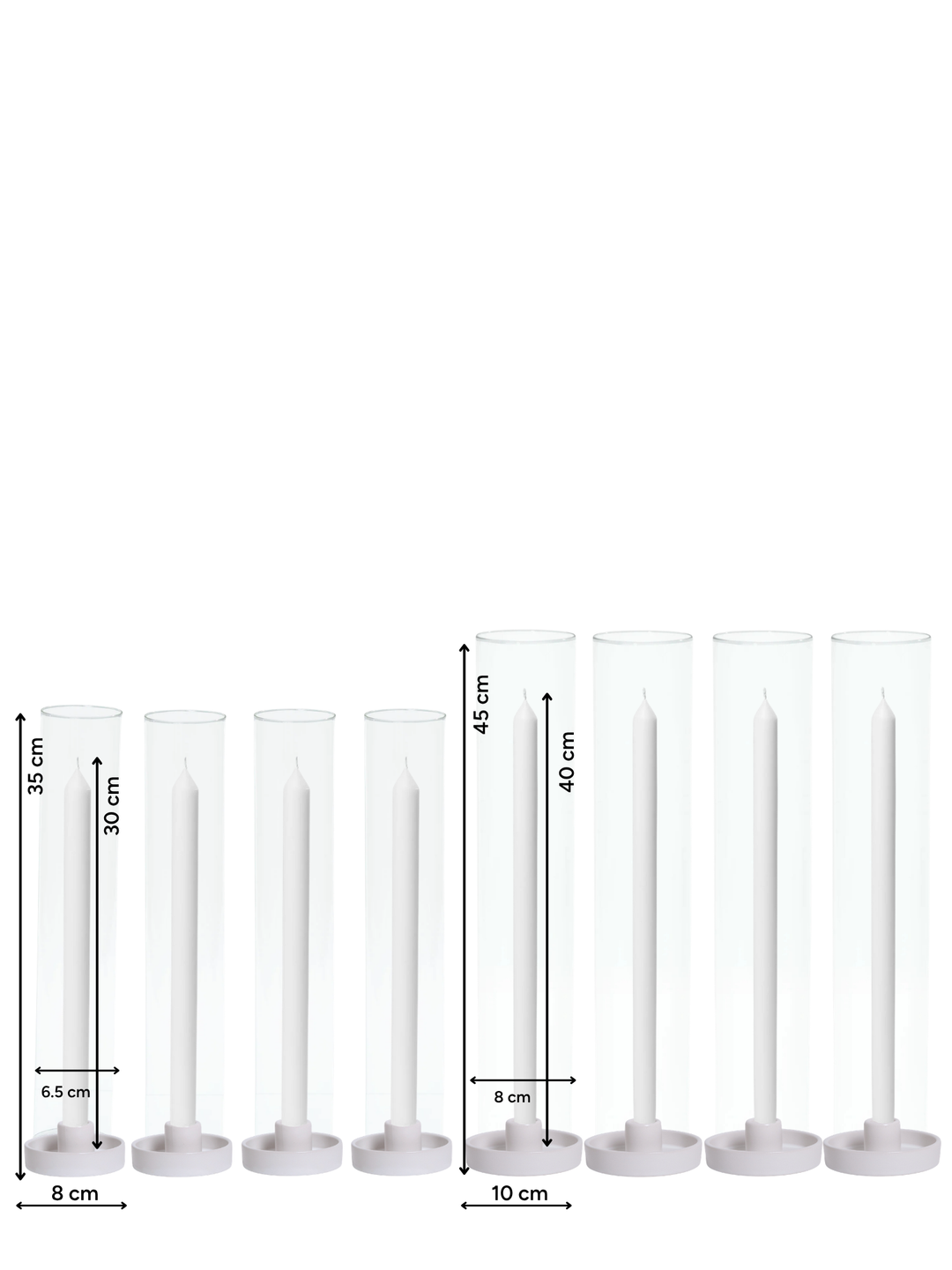White Dinner Candles with Holders Wedding Bundle - With Glass Sleeves