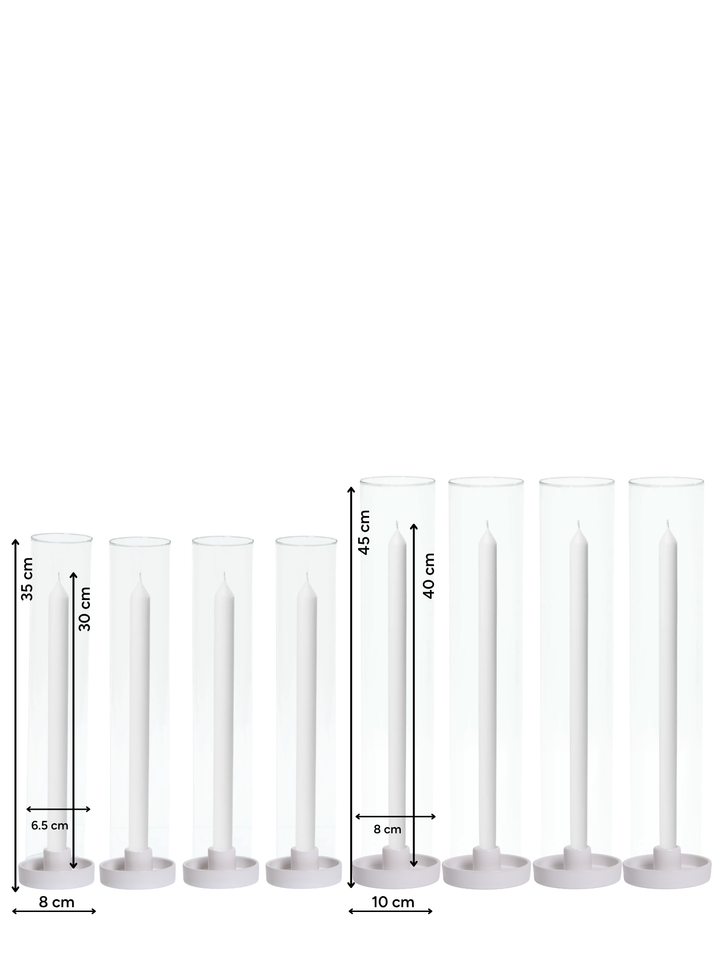 White Dinner Candles with Holders Wedding Bundle - With Glass Sleeves