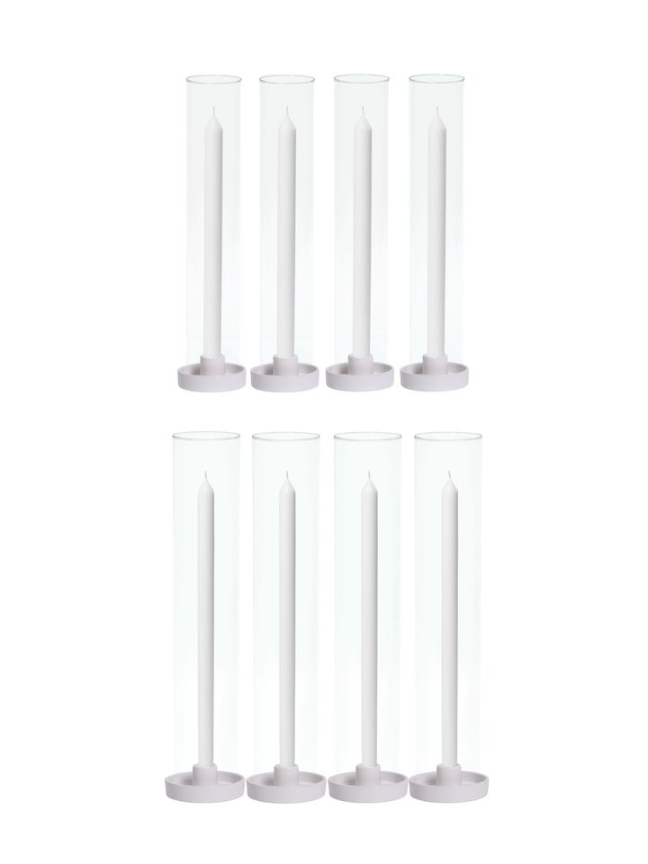 White Dinner Candles with Holders Wedding Bundle - With Glass Sleeves