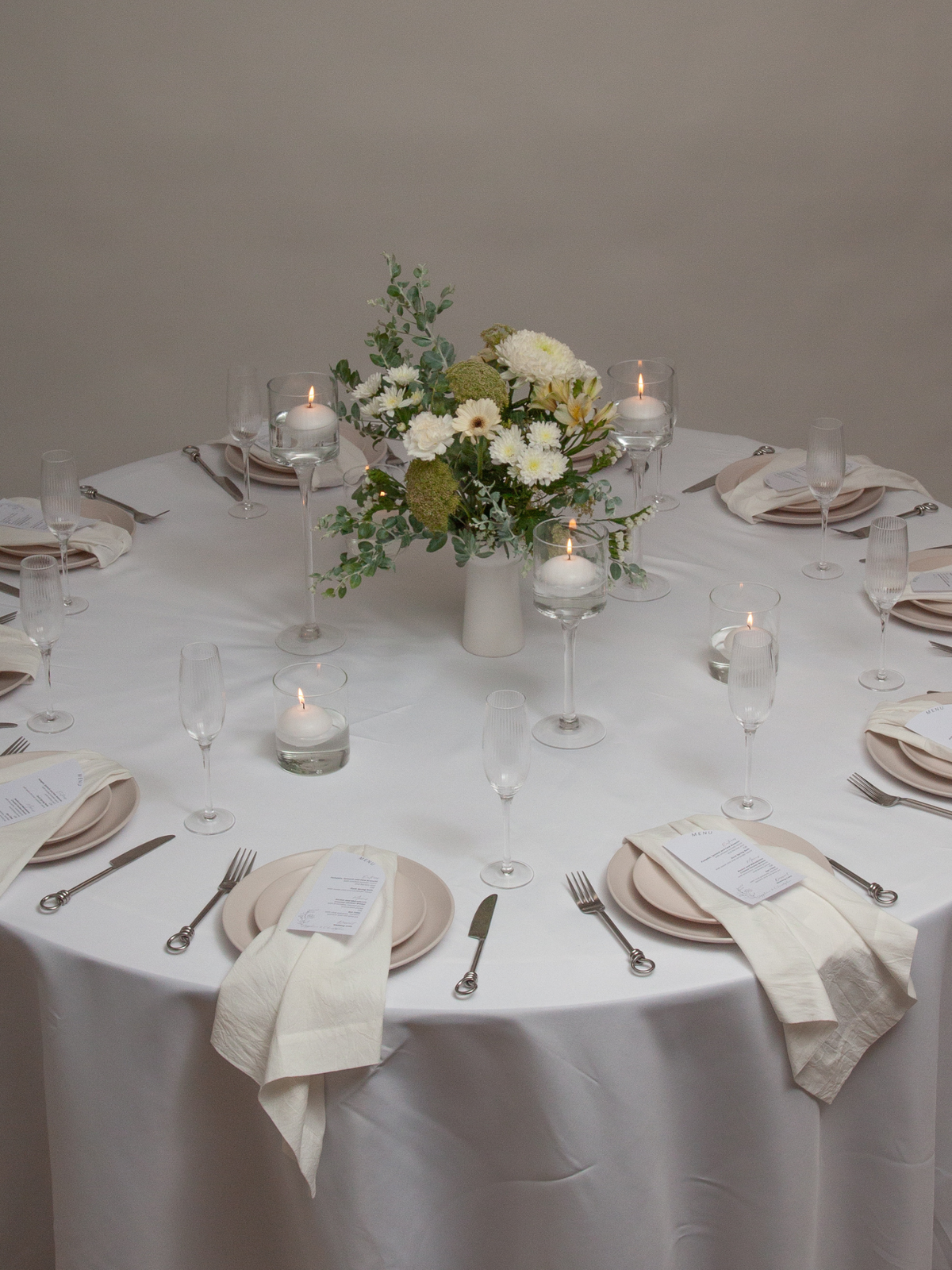 White Event Floating Candles with Holders Wedding Bundle - Round Table