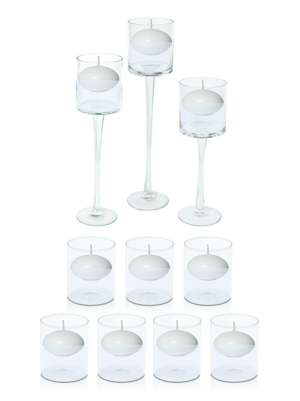White Event Floating Candles with Holders Wedding Bundle - Round Table