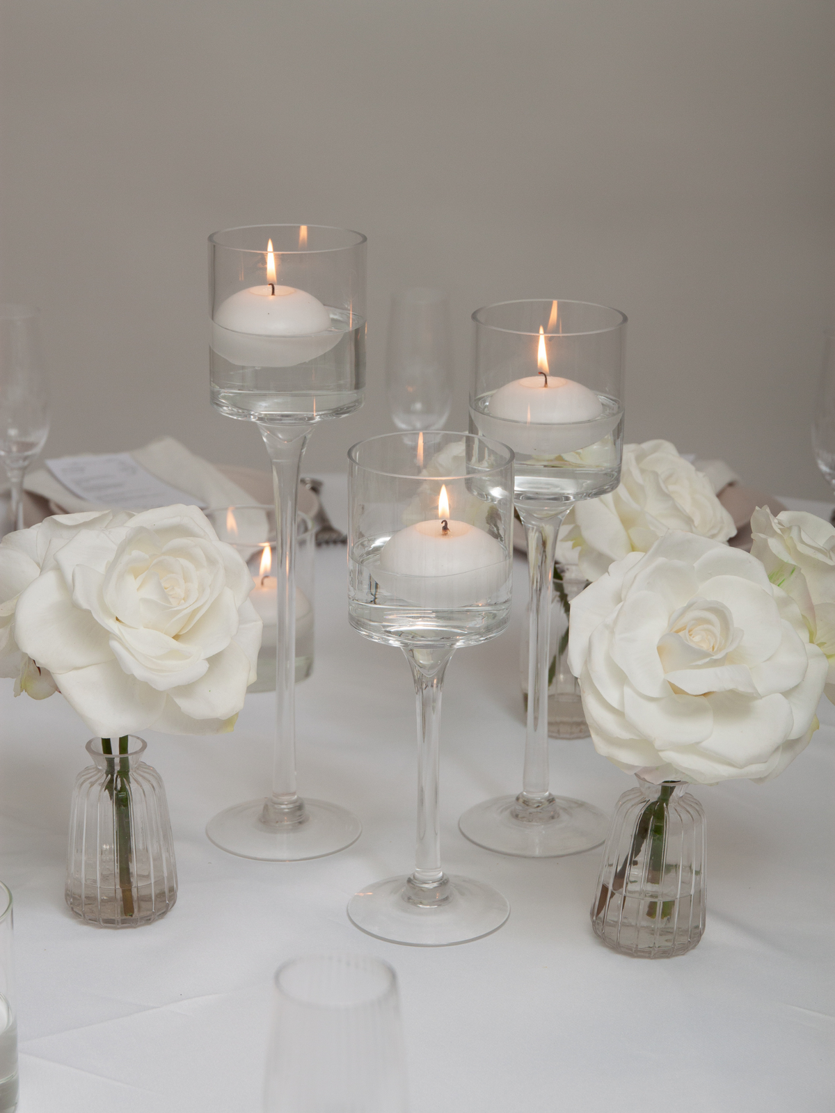 Floating Candle, Stems and Glass Cylinders - White