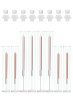 Antique Pink & Vintage Blush Dinner Candles with White Metal Holders Wedding Bundle - With Glass Sleeves