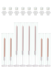 Antique Pink & Vintage Blush Dinner Candles with White Metal Holders Wedding Bundle - With Glass Sleeves