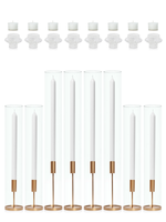 White Dinner Candles with Gold Metal Holders Wedding Bundle - With Glass Sleeves