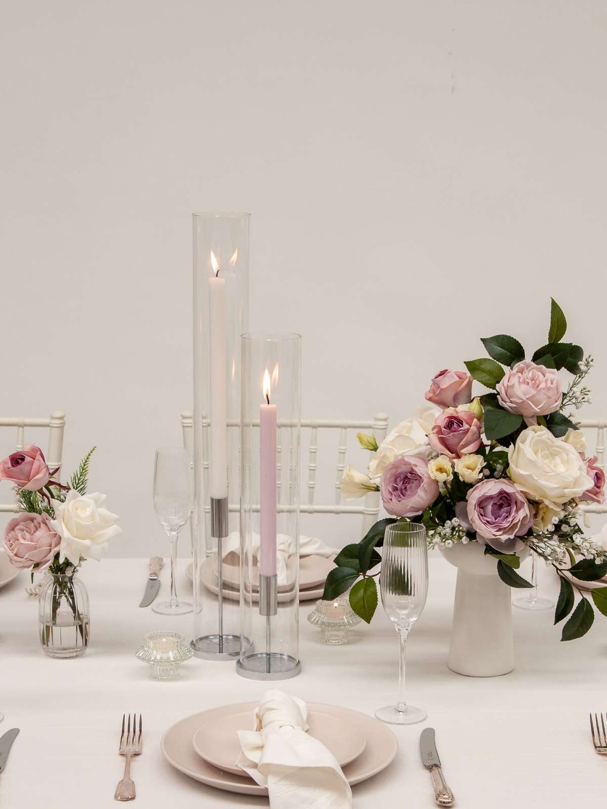 White & Lilac Dinner Candles with Silver Metal Holders Wedding Bundle (Copy) Pack of 1