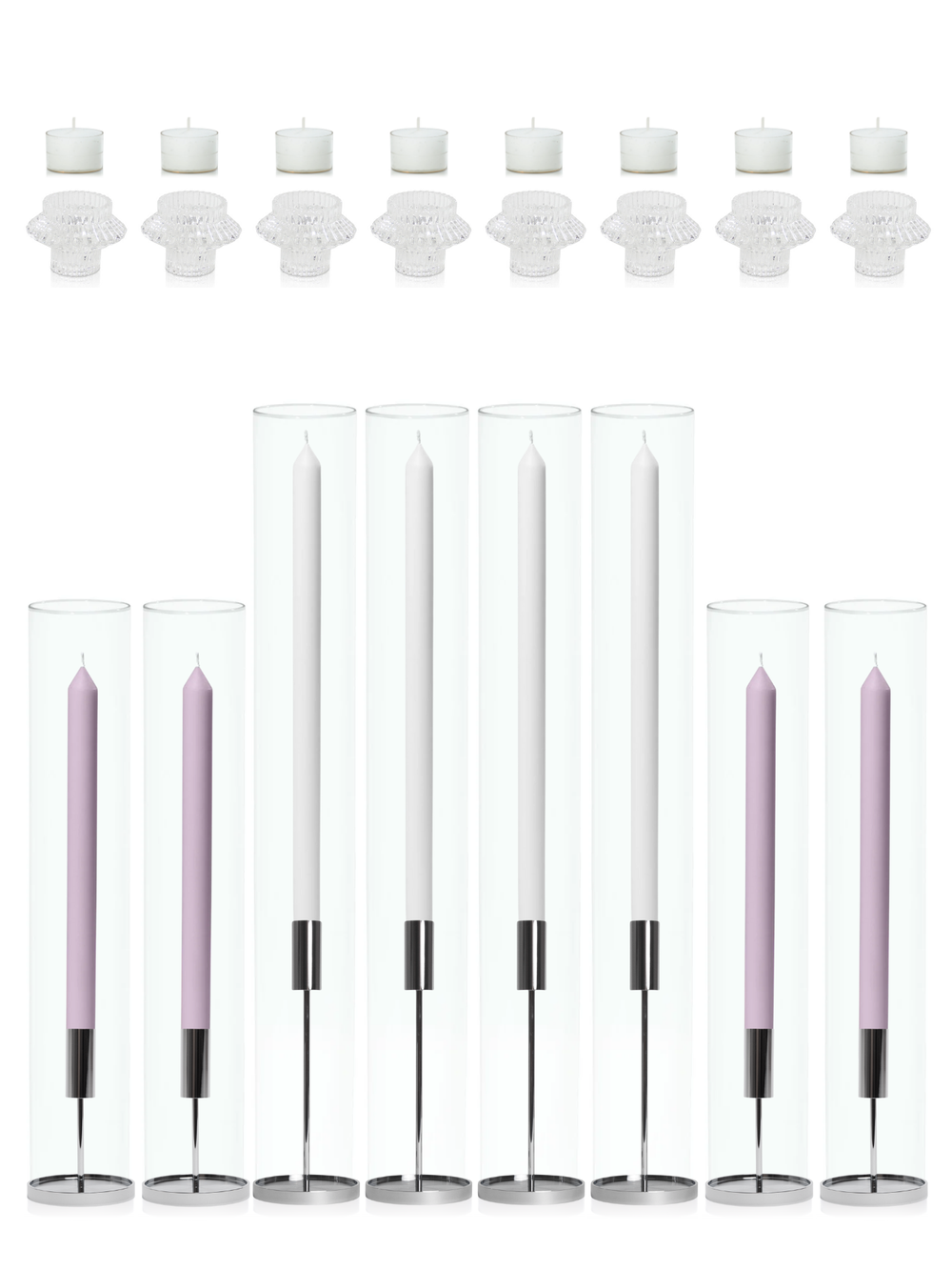 White & Lilac Dinner Candles with Silver Metal Holders Wedding Bundle (Copy) Pack of 1
