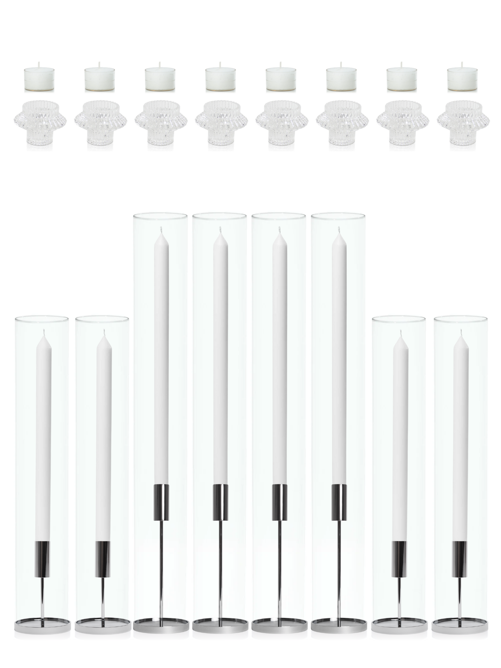 White Dinner Candles with Silver Metal Holders Wedding Bundle (Copy) Pack of 1