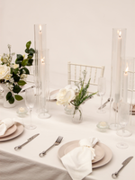 White Dinner Candles with White Metal Holders Wedding Bundle - With Glass Sleeves