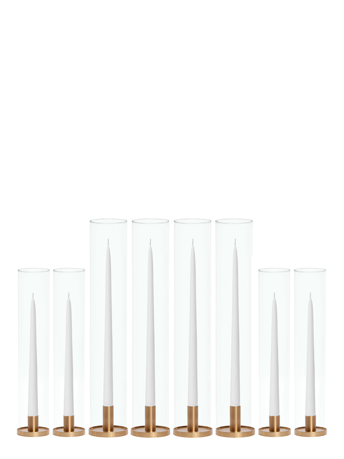 White Taper Candles with Gold Metal Holders Wedding Bundle - With Glass Sleeves