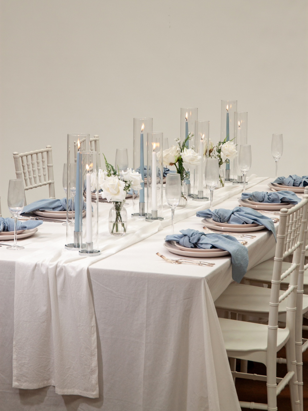 White & French Blue Taper Candles with Silver Metal Holders Wedding Bundle (Copy) Pack of 1