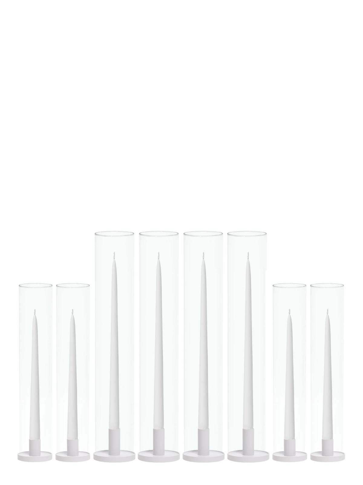 White Taper Candles with White Metal Holders Wedding Bundle - With Glass Sleeves