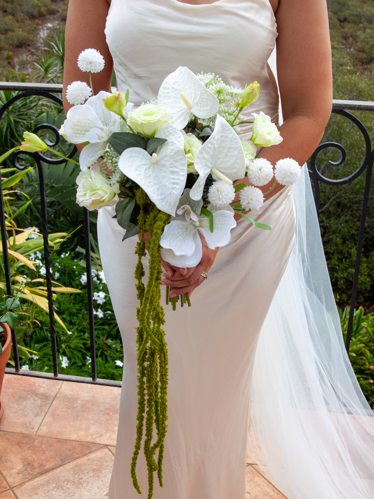 White Anthurium & Green Amaranthus Wedding Bouquet