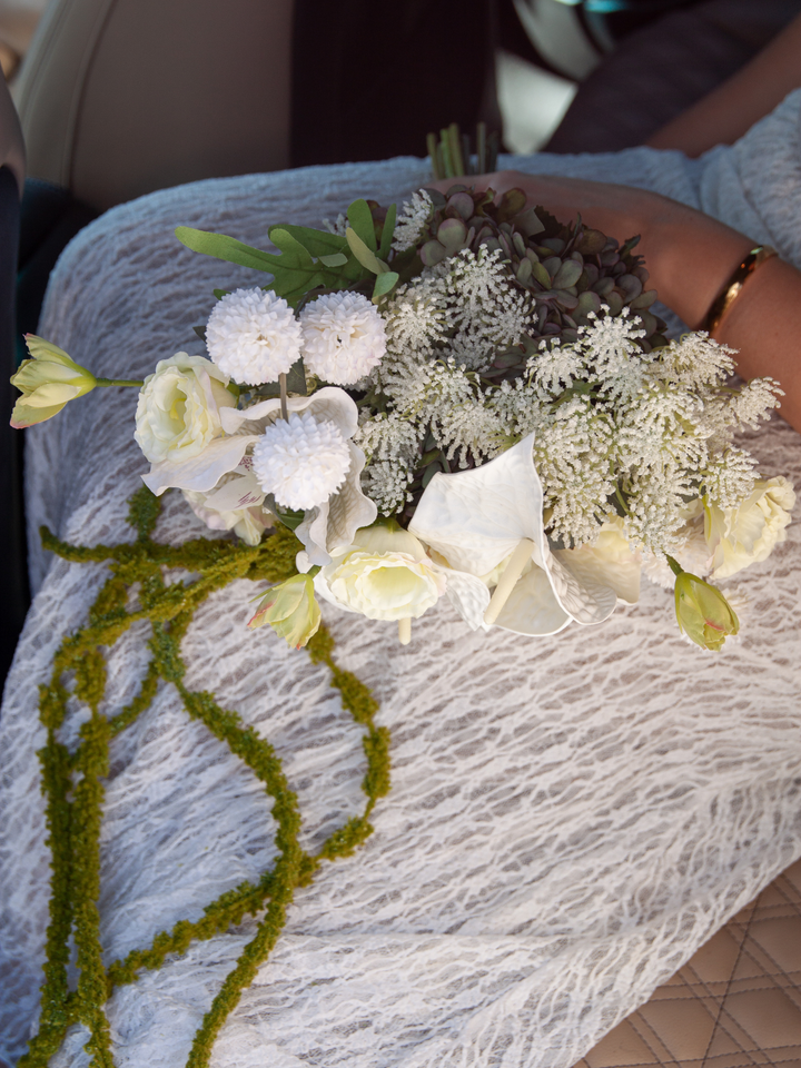 Green & White Garden Wedding Bouquet - Medium Pack of 1