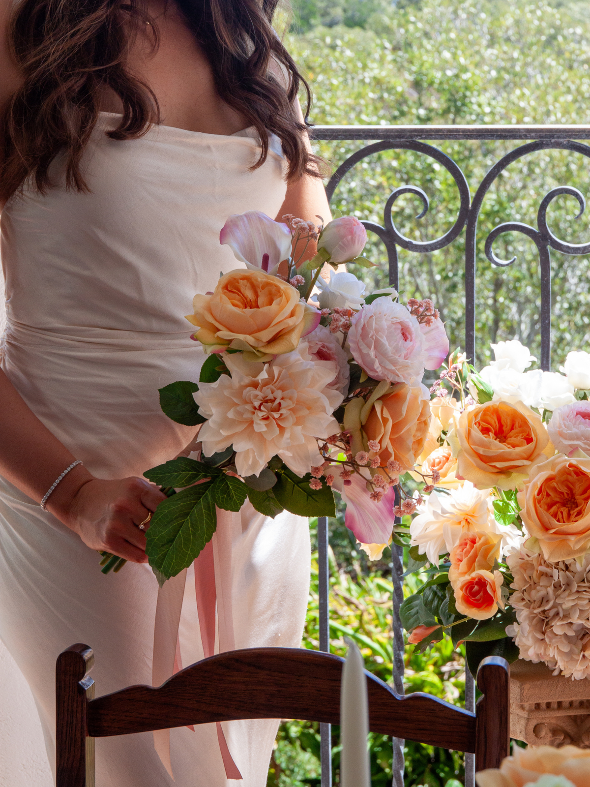 Orange Garden Rose & Pink Calla Lily Wedding Bouquet